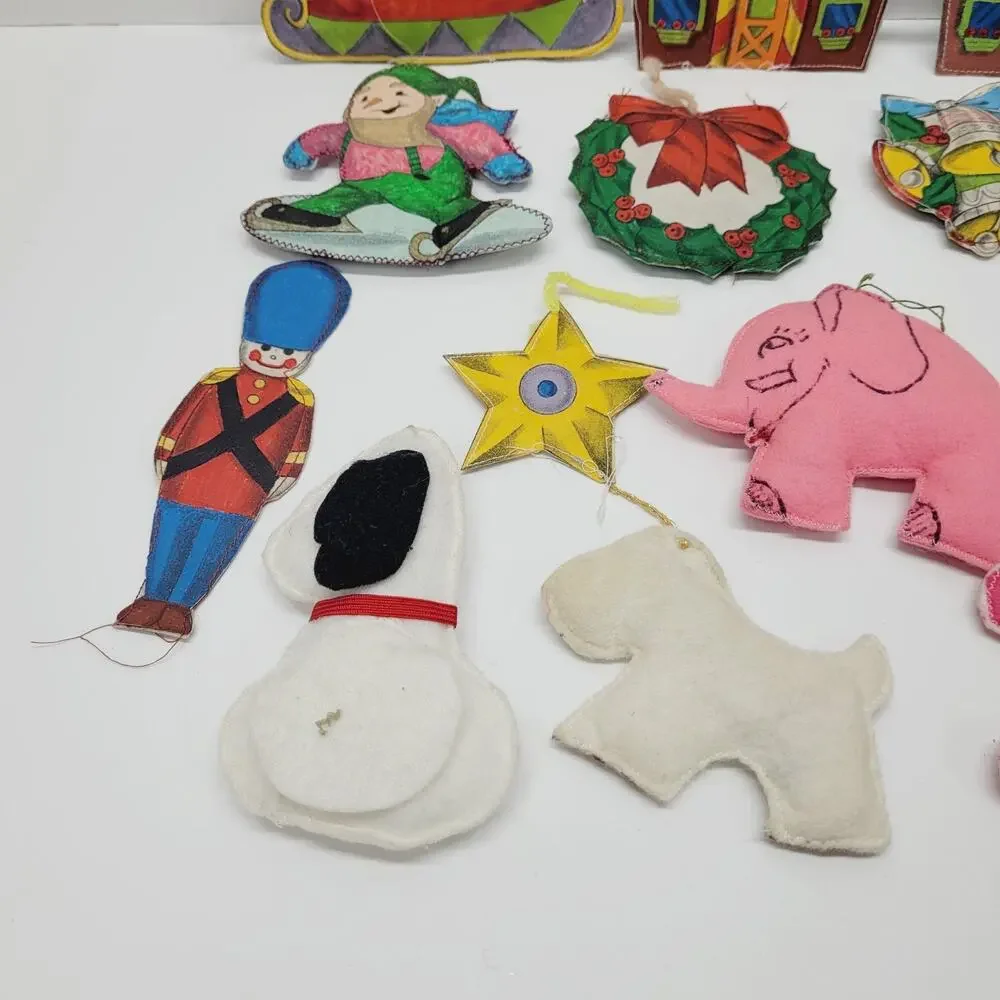 Handmade Sewn Painted Christmas Stitched Stuffed Fabric Ornaments Vtg Lot of 15